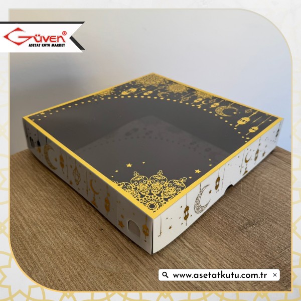 25x25x5 Beyaz Yaldız Baskılı, Siyah Tabanlı Kutu