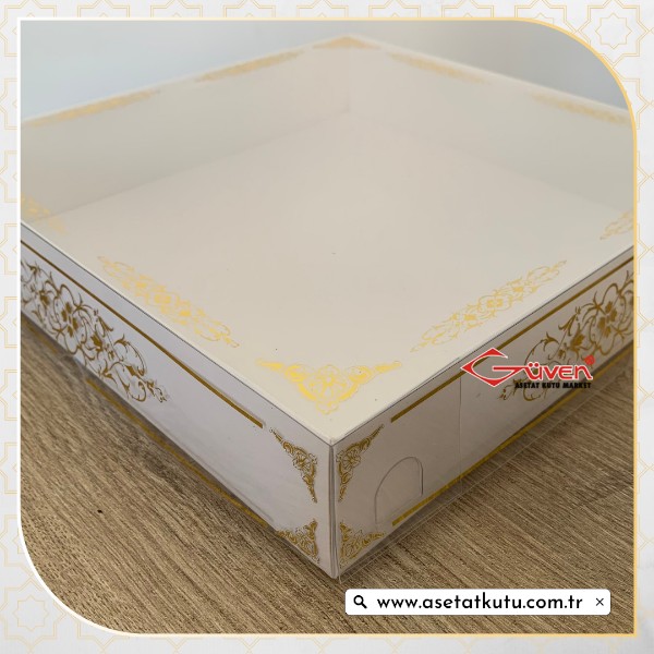 25x25x5 Gold Saray Desenli, Beyaz Karton Tabanlı Kutu