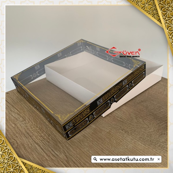 25x25x5 Kabe Yazısı Desenli, Beyaz Karton Tabanlı Kutu