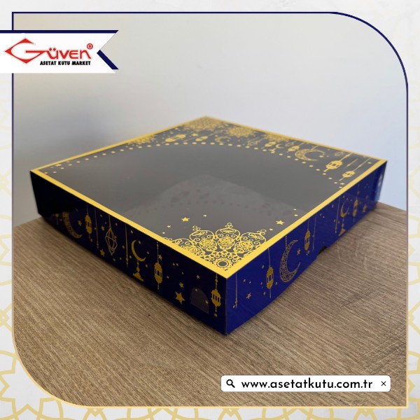 25x25x5 Lacivert Yaldız Baskılı, Siyah Tabanlı Kutu
