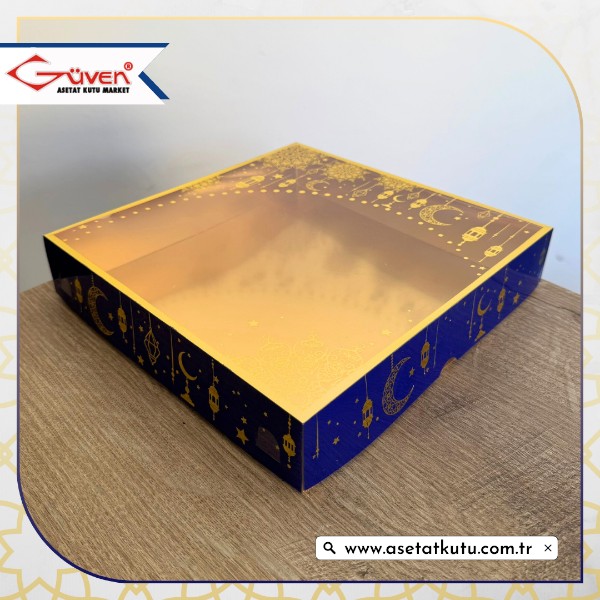 25x25x5 Lacivert Yaldız Baskılı, Gold Tabanlı Kutu