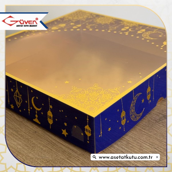 25x25x5 Lacivert Yaldız Baskılı, Gold Tabanlı Kutu