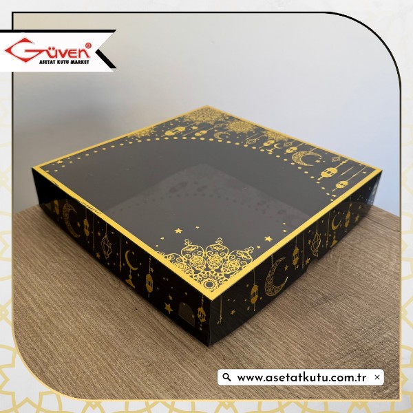 25x25x5 Siyah Yaldız Baskılı, Siyah Tabanlı Kutu