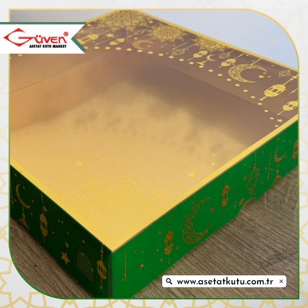 25x25x5 Yeşil Yaldız Baskılı, Gold Tabanlı Kutu
