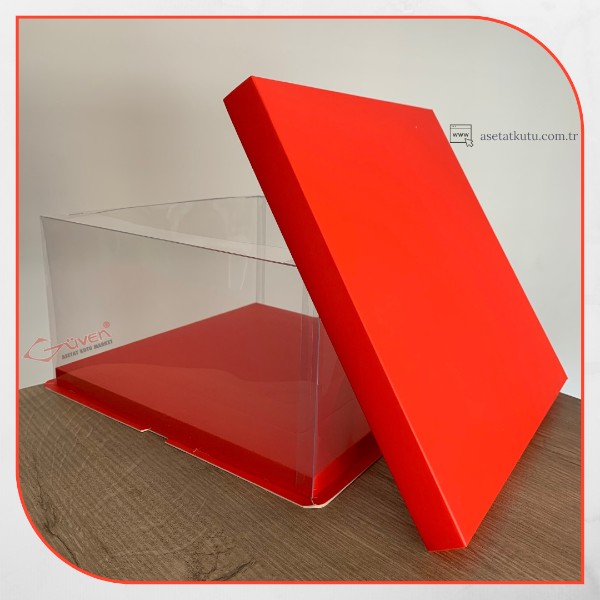 33.5x33.5x18 Kırmızı Karton ve Asetat Kutu (HM38)