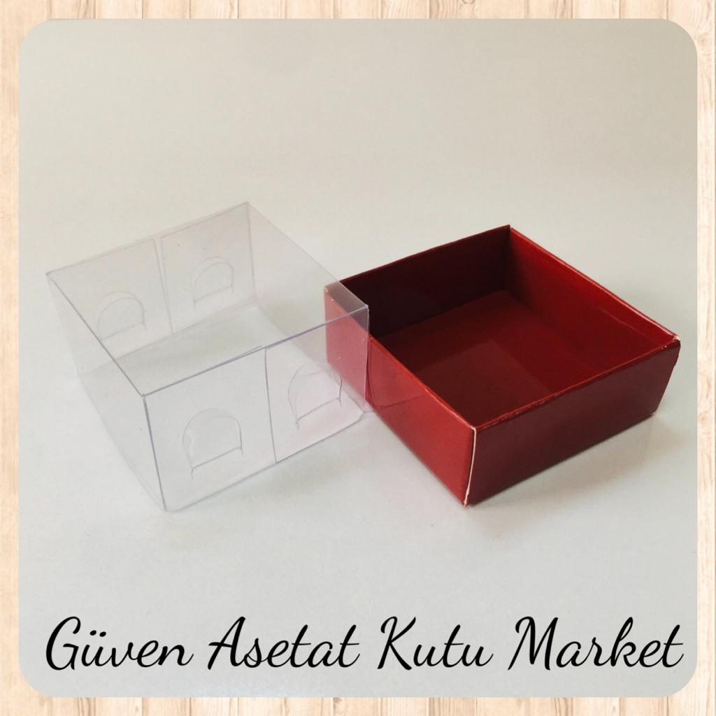 5x5x3 Altı Bordo Karton Üstü Asetat Kutu