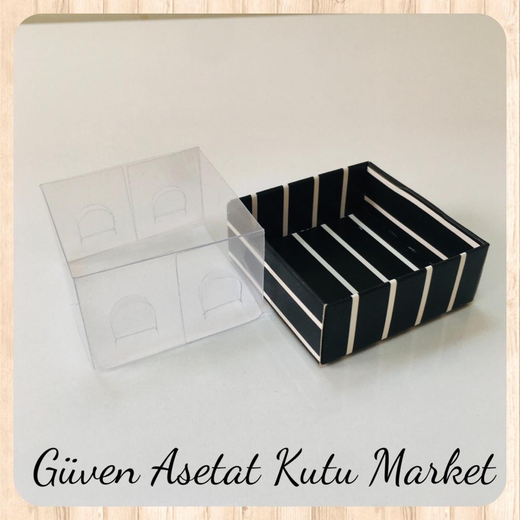 5x5x3 Altı Siyah Beyaz Çizgili Üstü Asetat Kutu