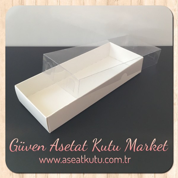 6.5x16x2.5 Altı Beyaz Karton Üstü Asetat Kutu