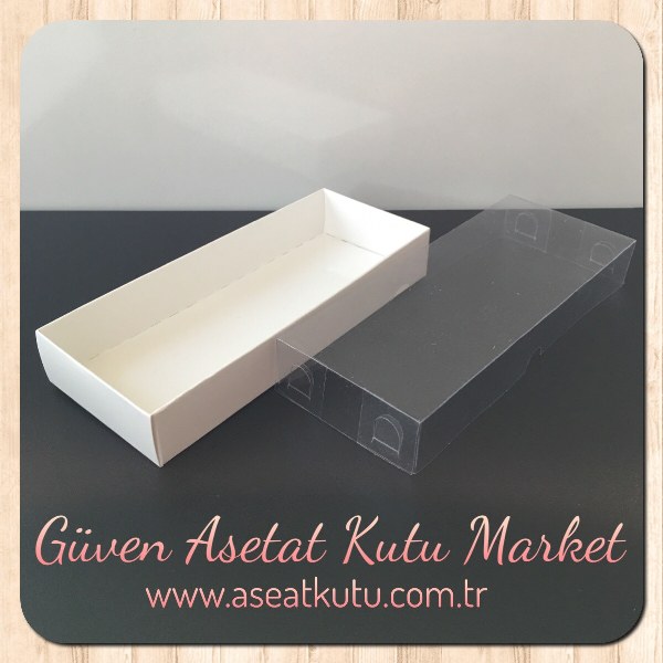 6.5x16x2.5 Altı Beyaz Karton Üstü Asetat Kutu