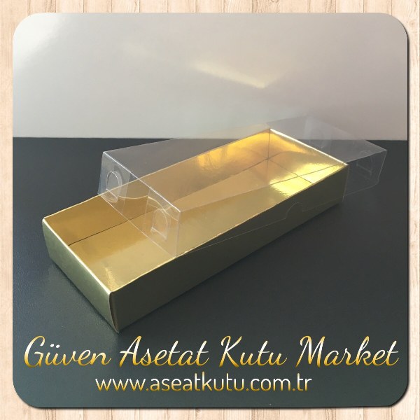 6.5x16x2.5 Altı Gold Metalize Karton Üstü Asetat Kutu