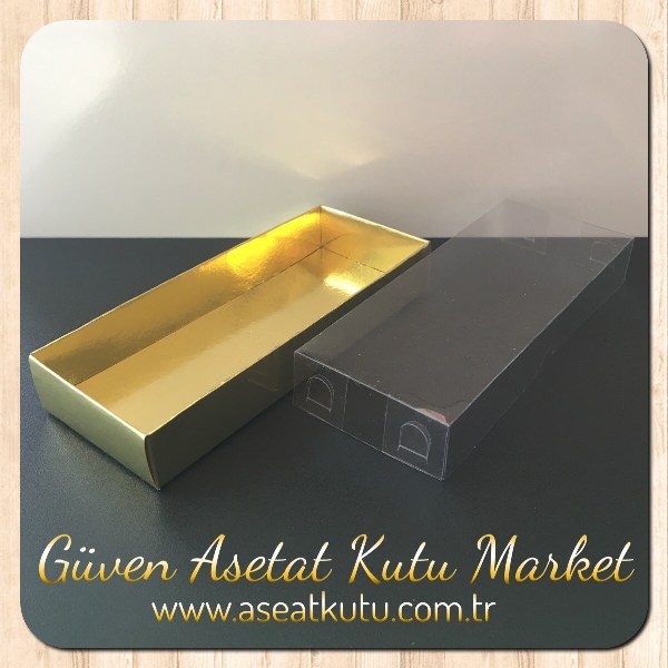6.5x16x2.5 Altı Gold Metalize Karton Üstü Asetat Kutu