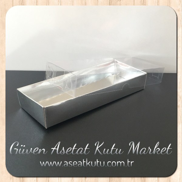 6.5x16x2.5 Altı Gümüş Metalize Karton Üstü Asetat Kutu
