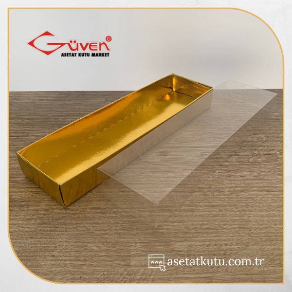6.5x20.5x2.5 Altı Gold Metalize Karton Üstü Asetat Kutu