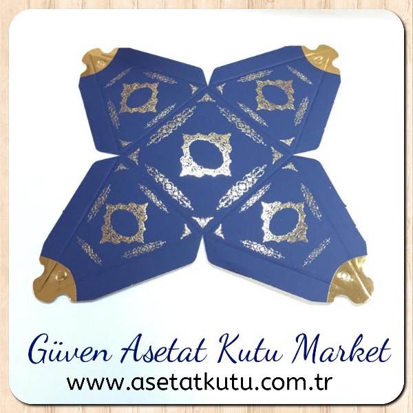 6.5x6.5x7 Lacivert Piramit Kutu (Gold Saray Desen)