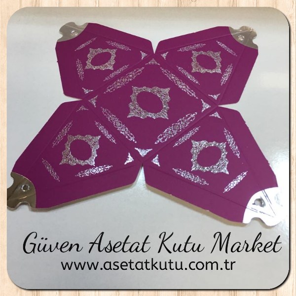 6.5x6.5x7 Mor Piramit Kutu (Gümüş Saray Desen)