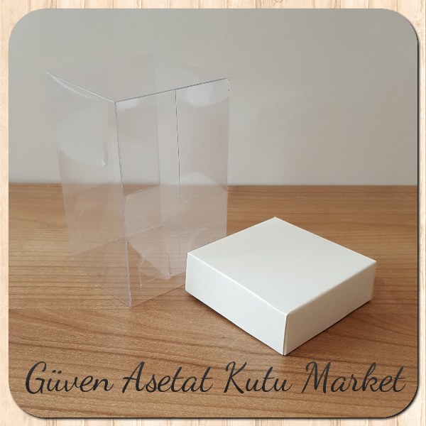 6x6x10 Altı Beyaz Karton Üstü Asetat Kutu