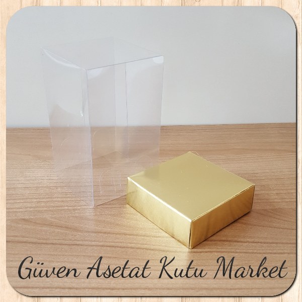 6x6x10 Altı Gold Metalize Karton Üstü Asetat Kutu