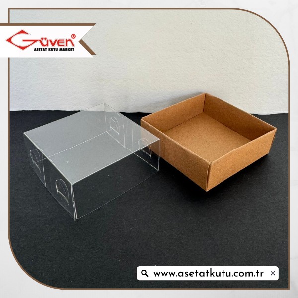 6x6x2.5 Altı Kraft Karton Üstü Asetat Kutu [İçten Kapanan]