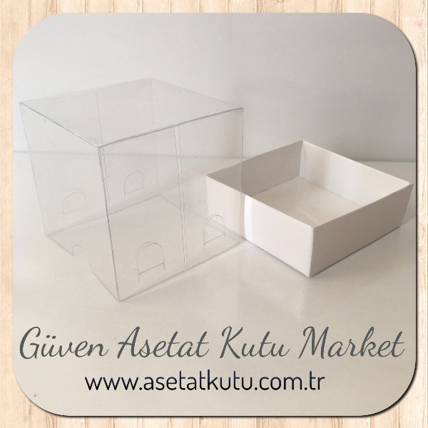 6x6x6 Altı Beyaz Karton Üstü Asetat Kutu