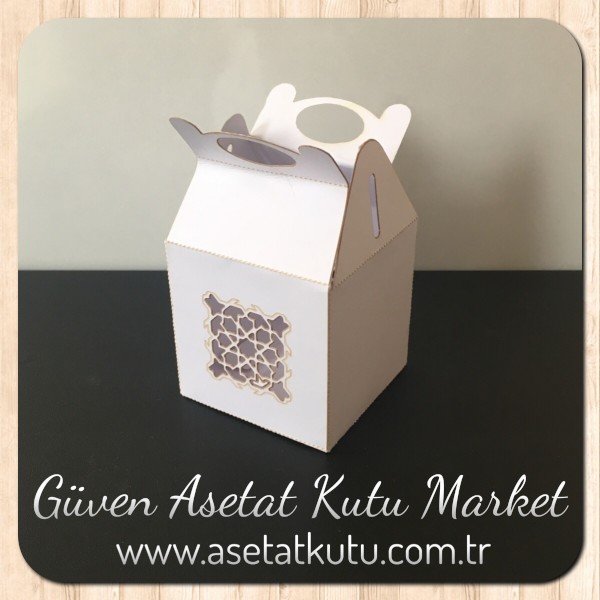 6x6x6 Beyaz Karton Üzerine Saray Desenli, Lazer Kesim Kutu