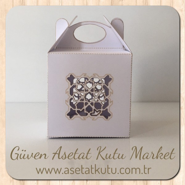 6x6x6 Beyaz Karton Üzerine Saray Desenli, Lazer Kesim Kutu