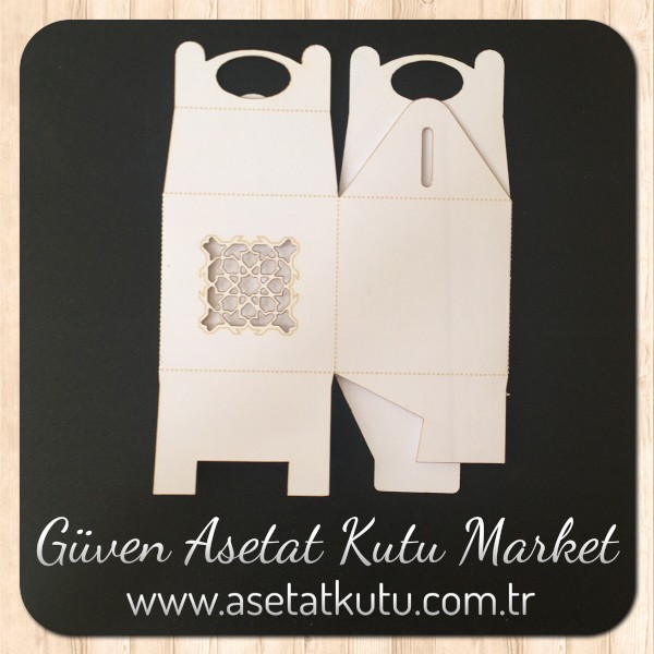 6x6x6 Beyaz Karton Üzerine Saray Desenli, Lazer Kesim Kutu