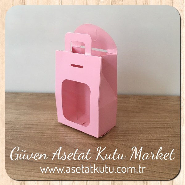 7.5x10.5x4.5 Ölçülü Pencereli Pembe Çerez Kutu