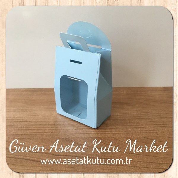 7.5x10.5x4.5 Ölçülü Pencereli Mavi Çerez Kutu