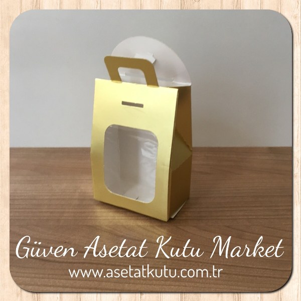 7.5x10.5x4.5 Pencereli Gold Metalize Çerez Kutusu