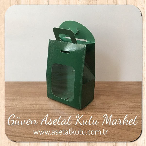7.5x10.5x4.5 Pencereli Yeşil Çerez Kutusu