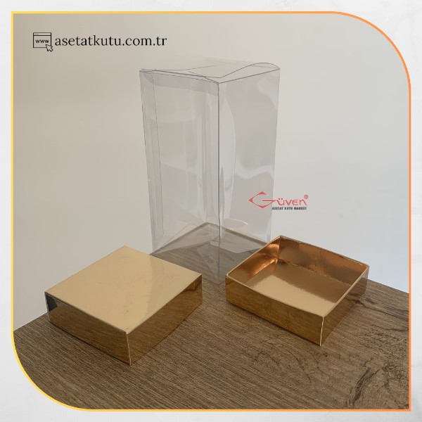 7x7x14 Gold Metalize Çift Taraflı Karton ve Asetat Kutu