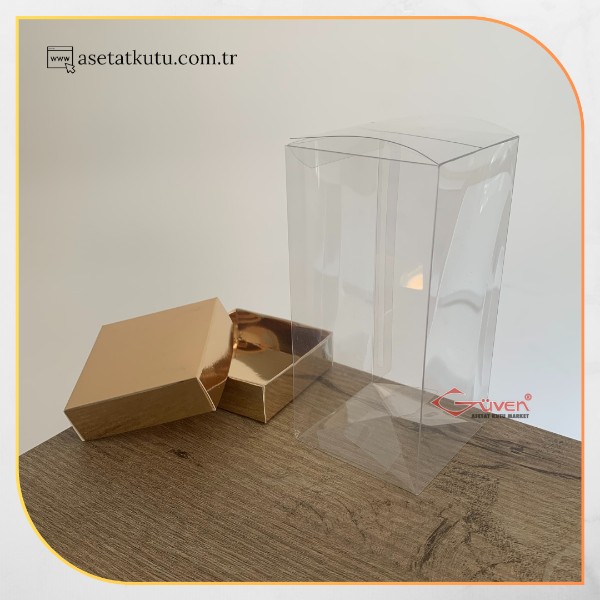 7x7x14 Gold Metalize Çift Taraflı Karton ve Asetat Kutu