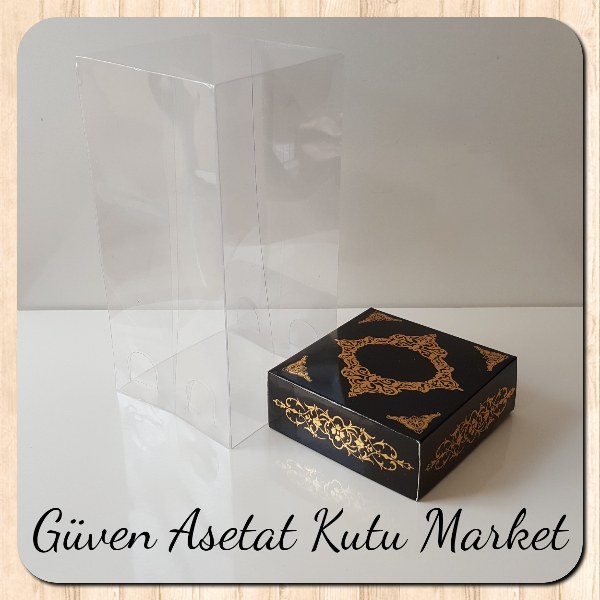 8x8x16 Asetat, Tek Taraflı Siyah Üzerine Gold Saray Desenli Kutu
