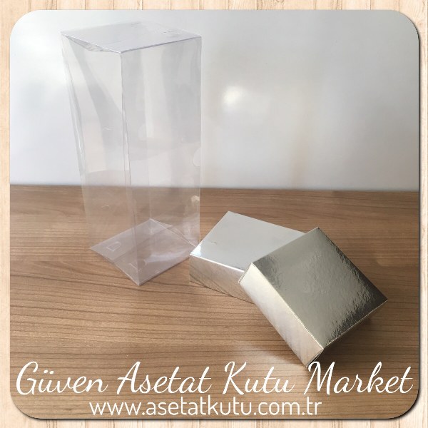 8x8x20 Asetat Çift Taraflı Gümüş Kutu