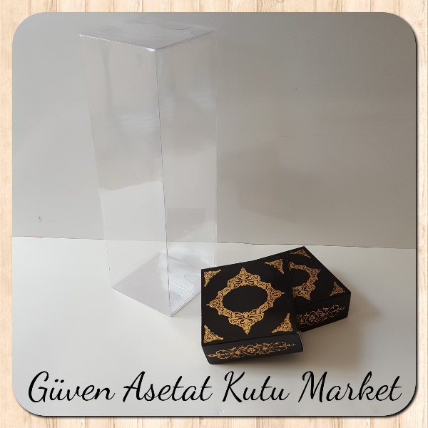 8x8x25 Asetat, Çift Taraflı Siyah Üzerine Gold Saray Desenli Kutu