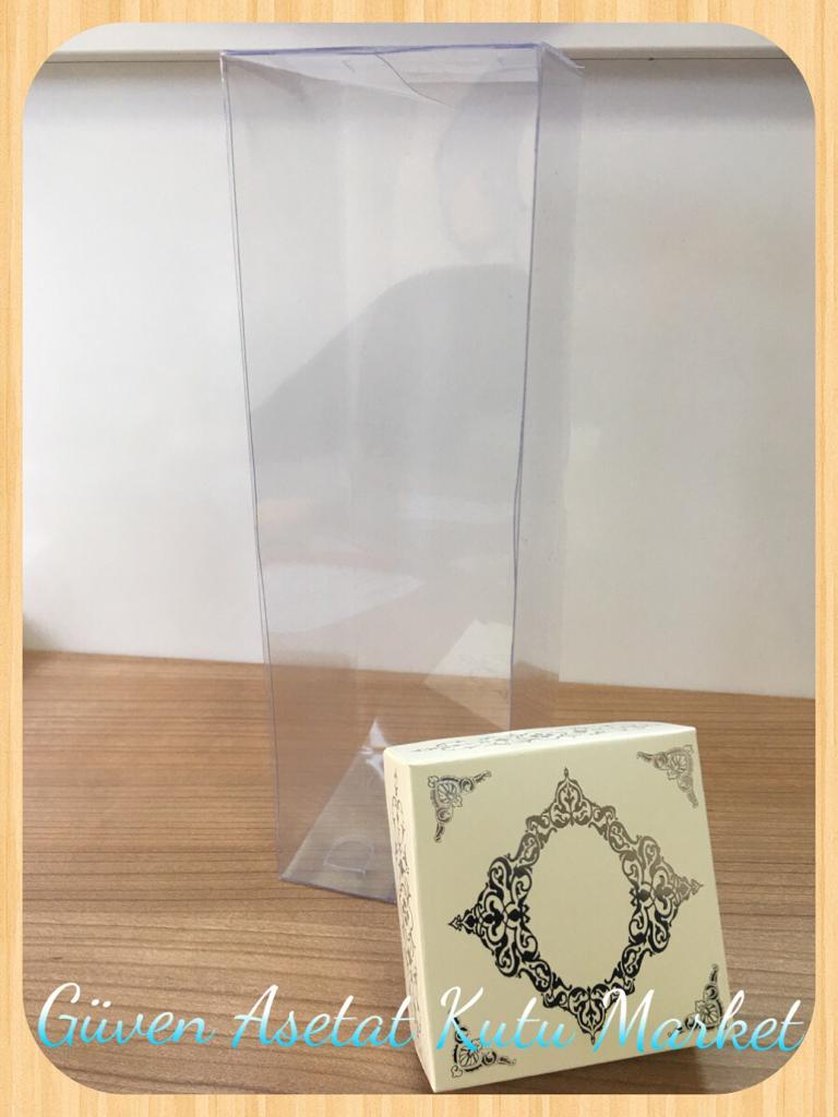 8x8x25 Asetat, Tek Taraflı Krem Üzerine Gümüş Saray Desenli Kutu