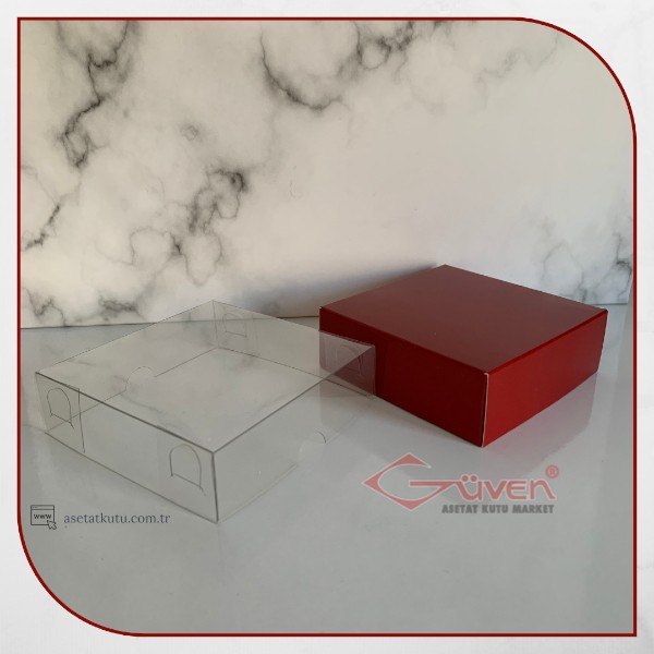 8x8x3 Altı Bordo Karton Üstü Asetat Kutu