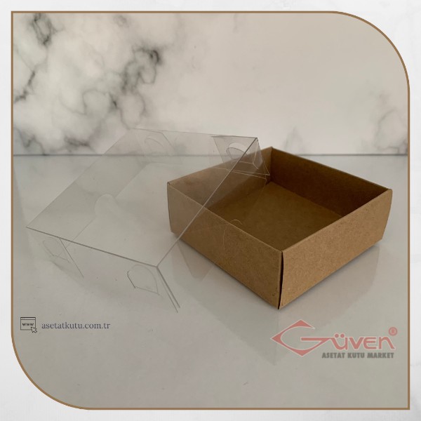 8x8x3 Altı Kraft Karton Üstü Asetat Kutu