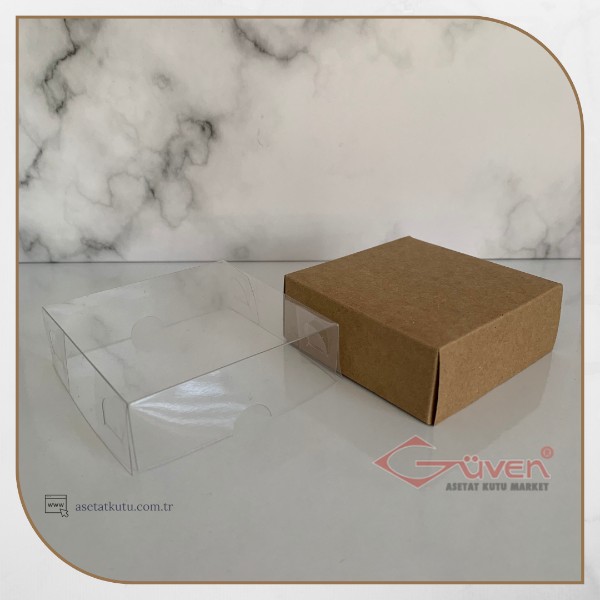 8x8x3 Altı Kraft Karton Üstü Asetat Kutu