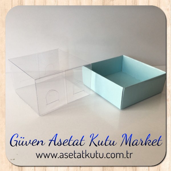 8x8x4 Altı Mavi Karton Üstü Asetat Kutu