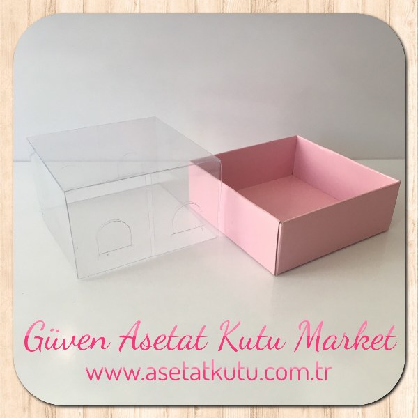 8x8x5 Altı Pembe Karton Üstü Asetat Kutu