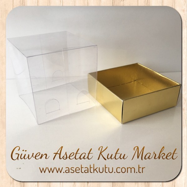 8x8x8 Altı Gold Metalize Karton Üstü Asetat Kutu