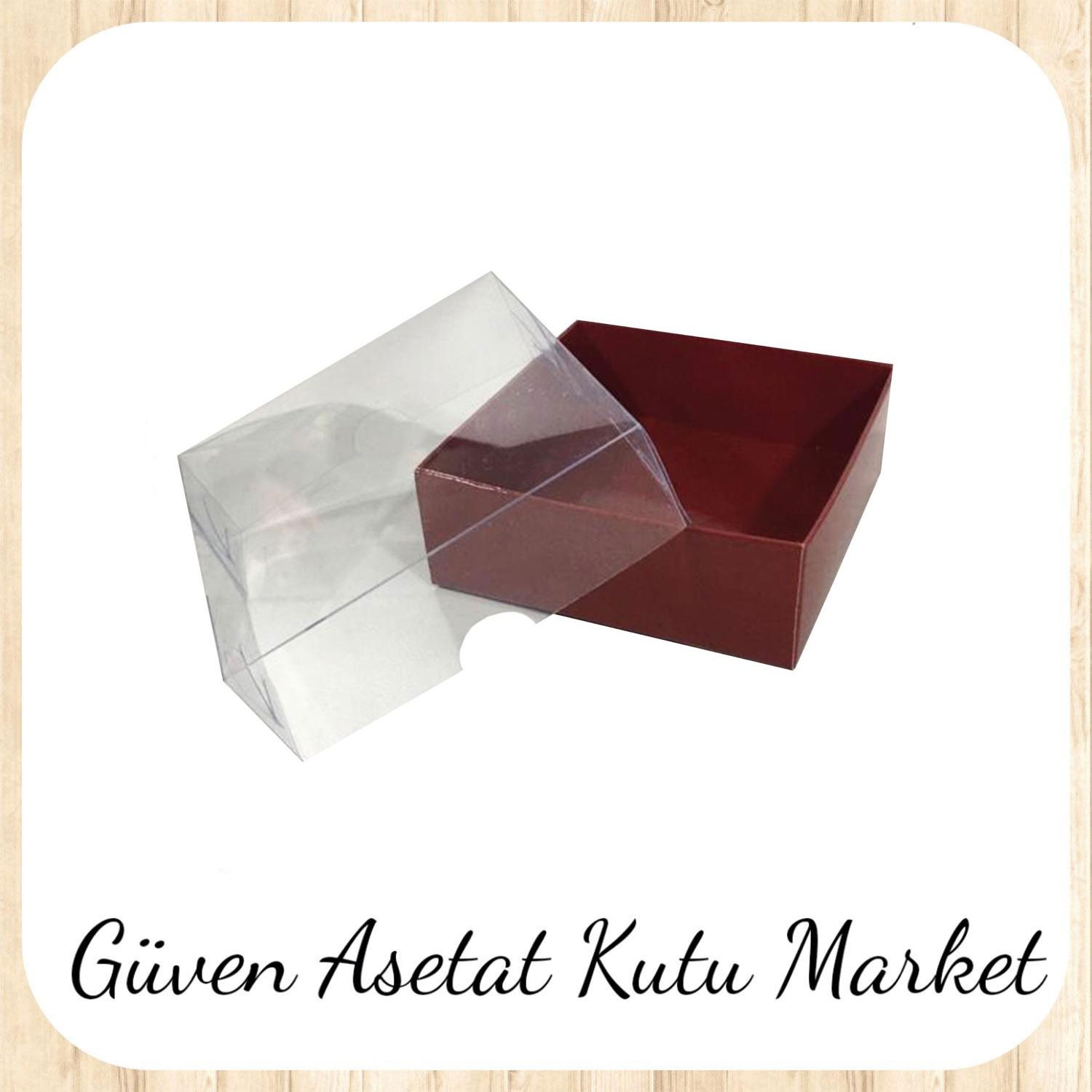 9x9x3 Altı Bordo Karton Üstü Asetat Kutu