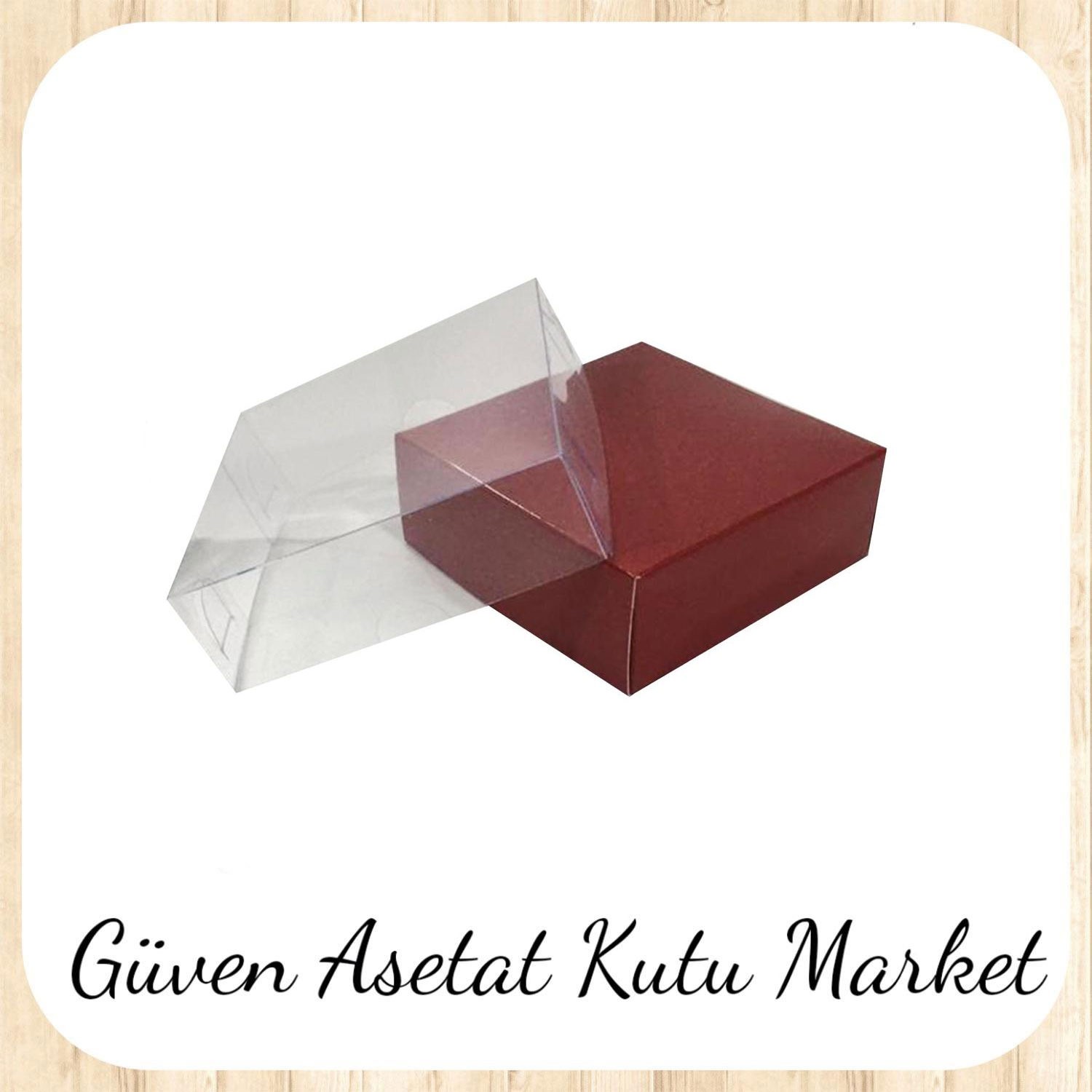 9x9x3 Altı Bordo Karton Üstü Asetat Kutu