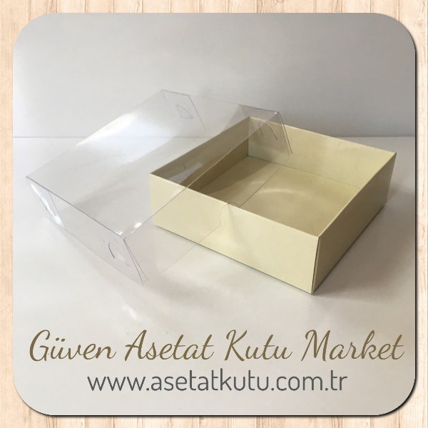 9x9x3 Altı Krem Karton Üstü Asetat Kutu