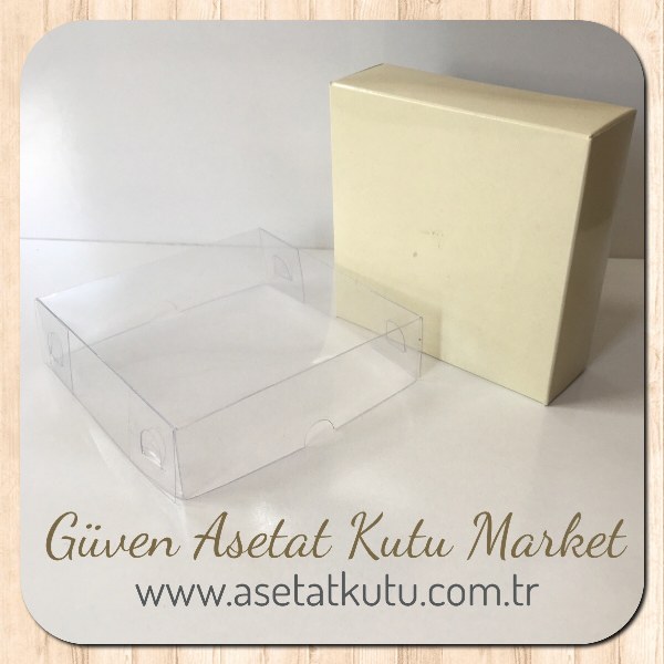9x9x3 Altı Krem Karton Üstü Asetat Kutu