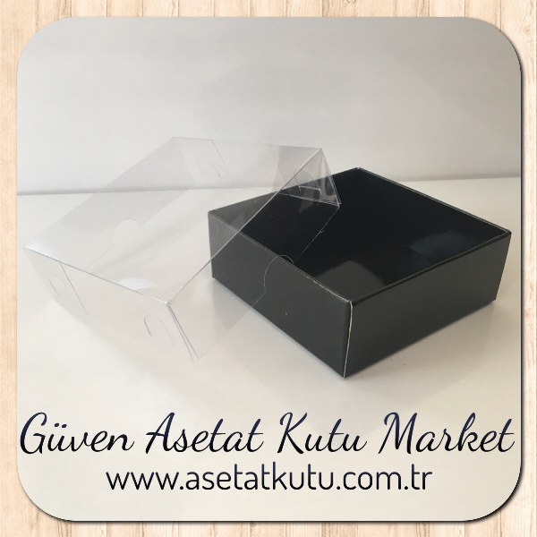 9x9x3 Altı Siyah Karton Üstü Asetat Kutu