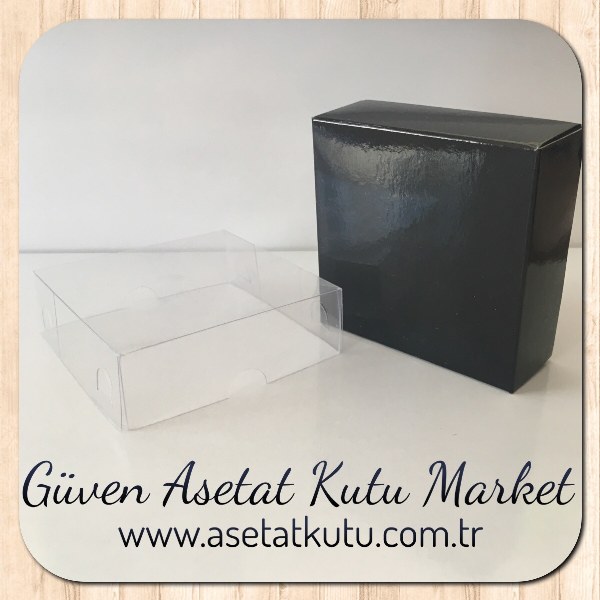 9x9x3 Altı Siyah Karton Üstü Asetat Kutu