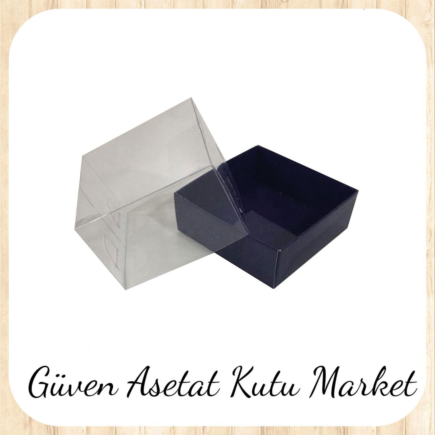 9x9x5 Altı Lacivert Karton Üstü Asetat Kutu