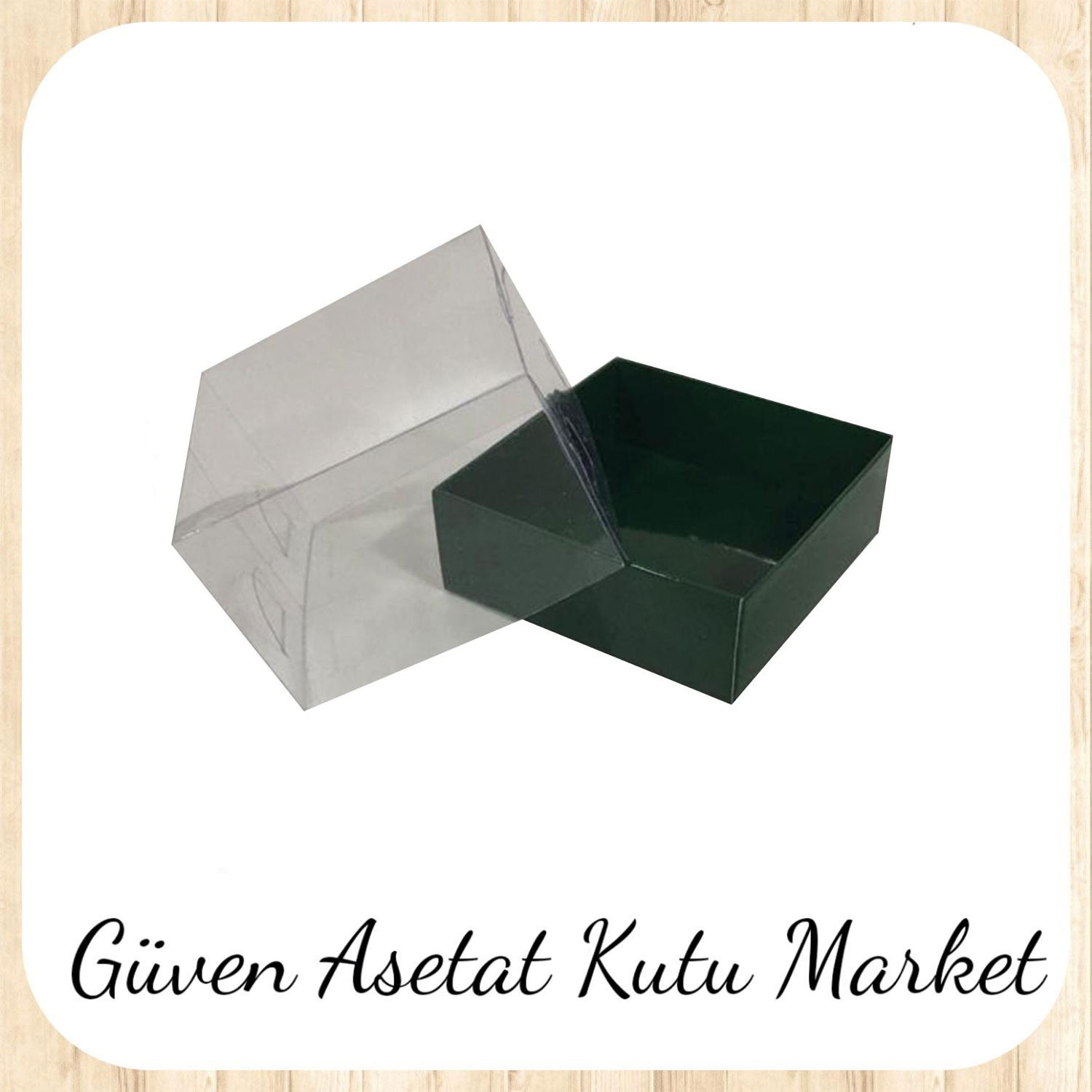 9x9x5 Altı Yeşil Karton Üstü Asetat Kutu